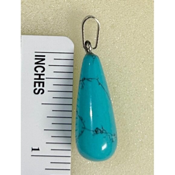 NEW Turquoise Tear Drop 1 inch Pendant With Silver-Tone Bail - Picture 4 of 4